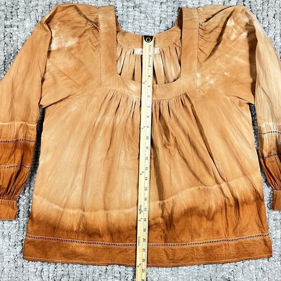 Women's Boho‎ Long Sleeve Blouse Medium Peasant Ombré Cotton Pumpkin Cottagecore - Picture 8 of 11
